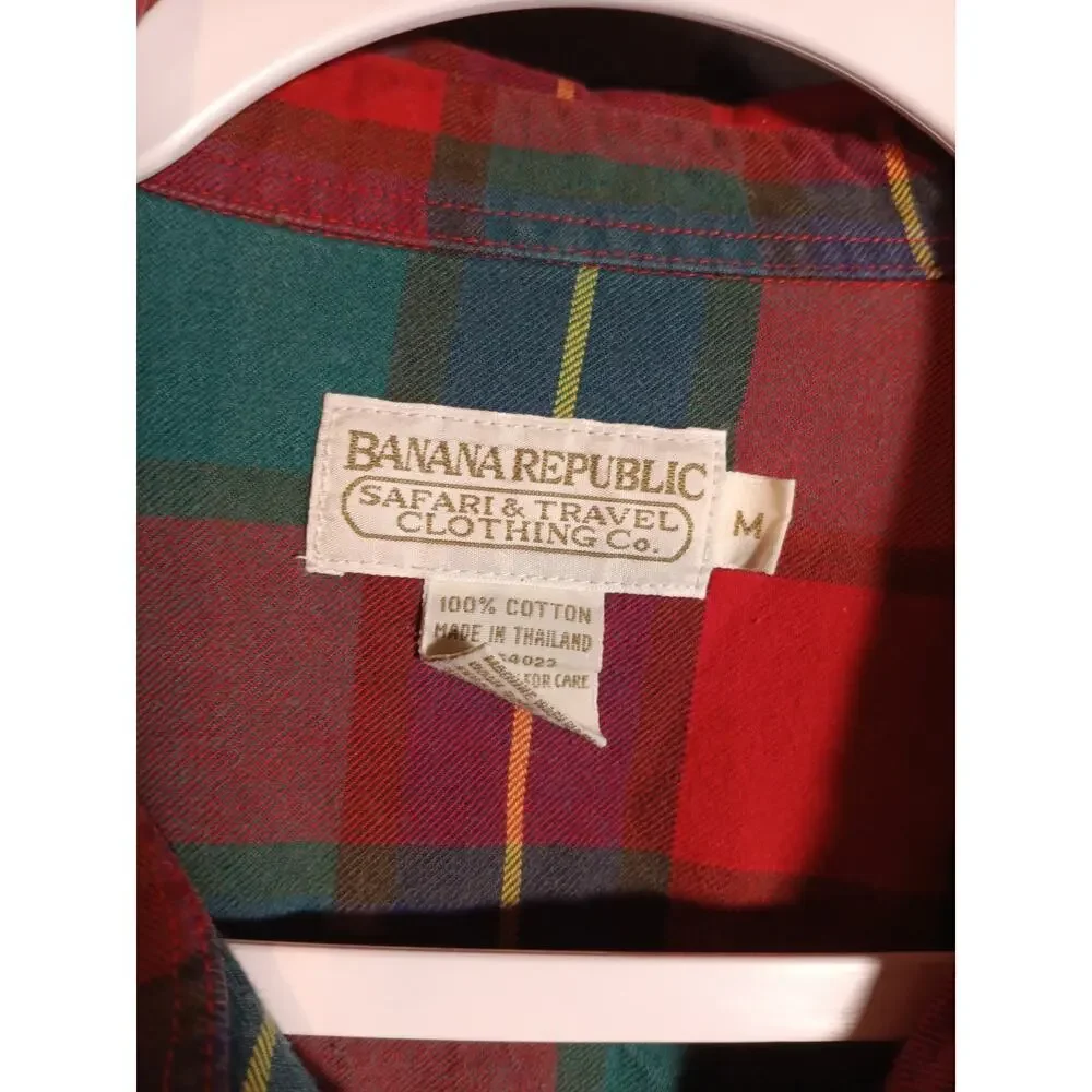 Vintage Banana Republic Mens M Red Green Flannel Shirt 70s 80s VTG Button Up EUC